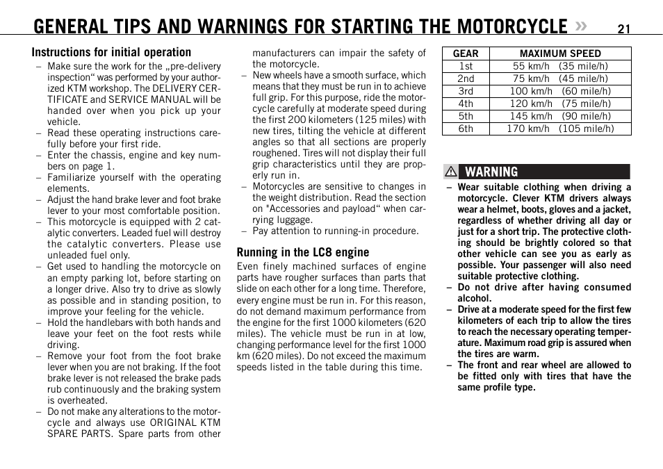 KTM 950 SUPERMOTO R User Manual | Page 22 / 86