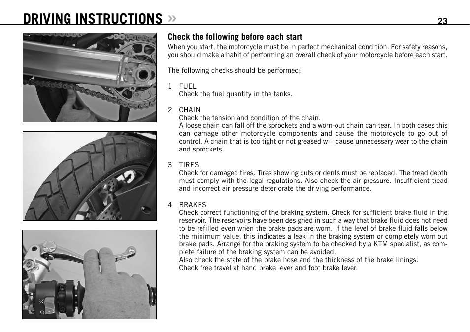 Driving instructions | KTM 950 SUPERMOTO R User Manual | Page 24 / 86