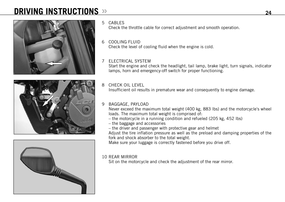 Driving instructions | KTM 950 SUPERMOTO R User Manual | Page 25 / 86