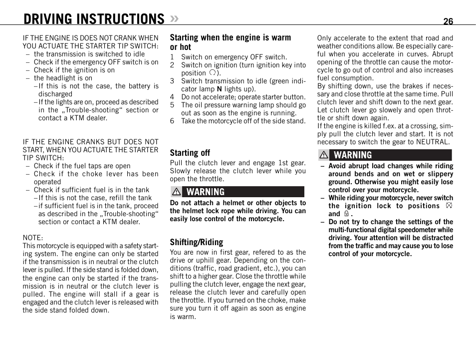 Driving instructions | KTM 950 SUPERMOTO R User Manual | Page 27 / 86