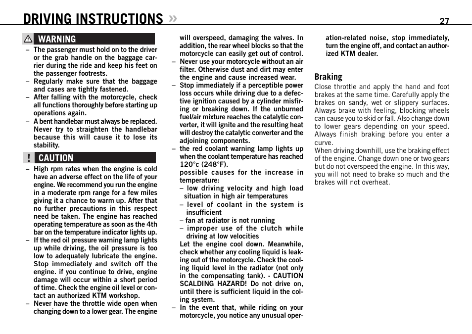Driving instructions | KTM 950 SUPERMOTO R User Manual | Page 28 / 86