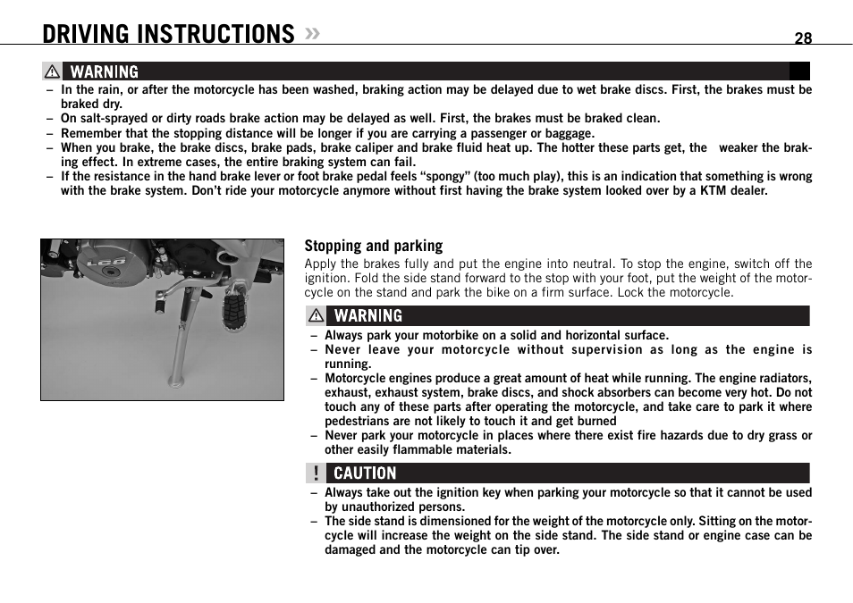 Driving instructions | KTM 950 SUPERMOTO R User Manual | Page 29 / 86