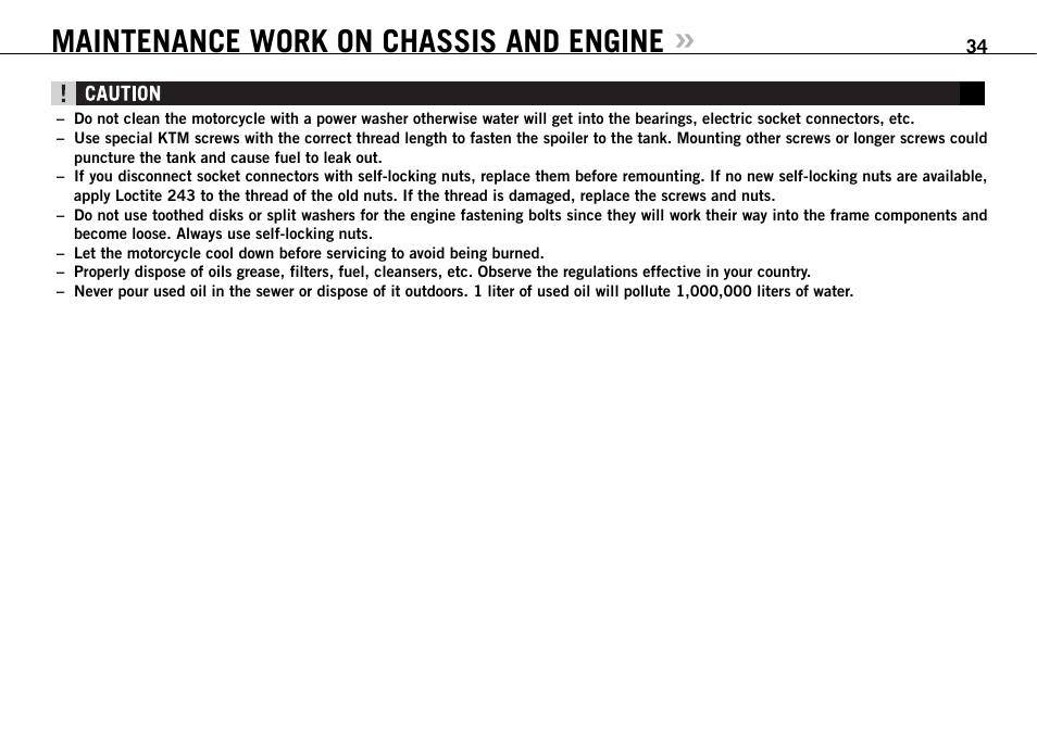 Maintenance work on chassis and engine | KTM 950 SUPERMOTO R User Manual | Page 35 / 86
