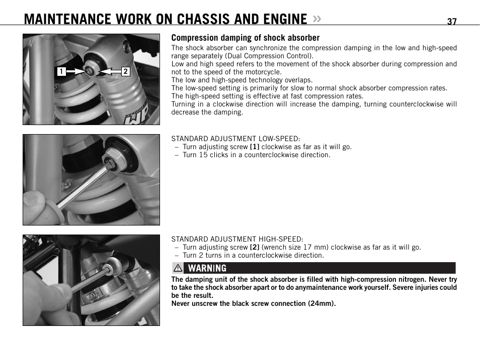 Maintenance work on chassis and engine | KTM 950 SUPERMOTO R User Manual | Page 38 / 86