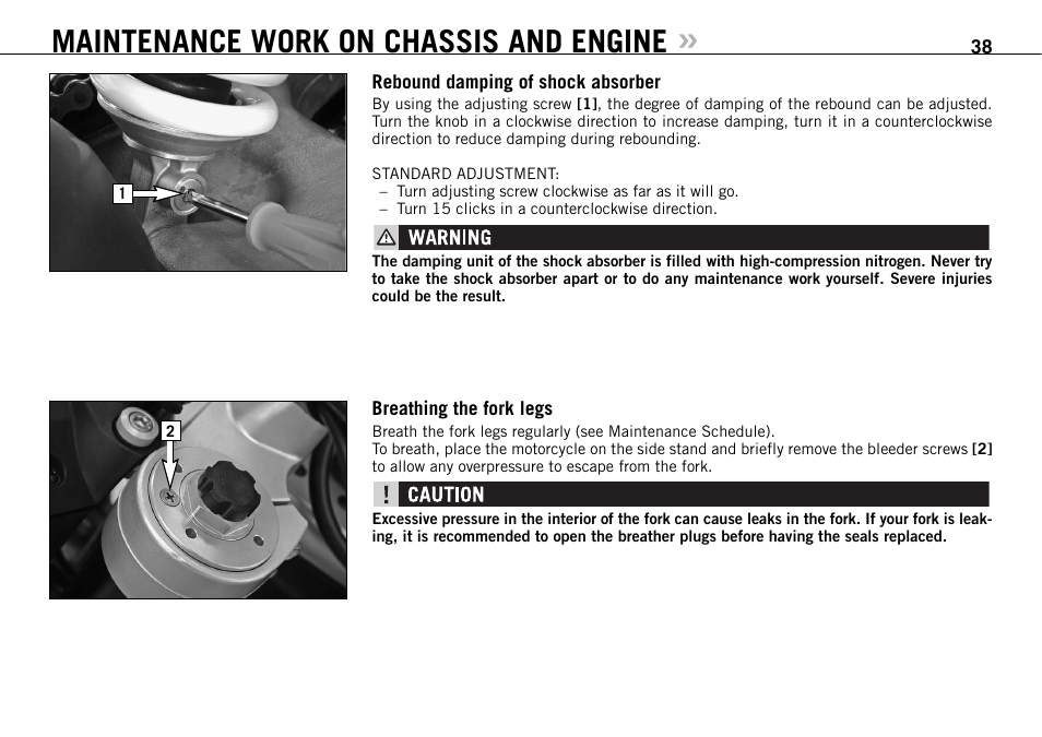 Maintenance work on chassis and engine | KTM 950 SUPERMOTO R User Manual | Page 39 / 86