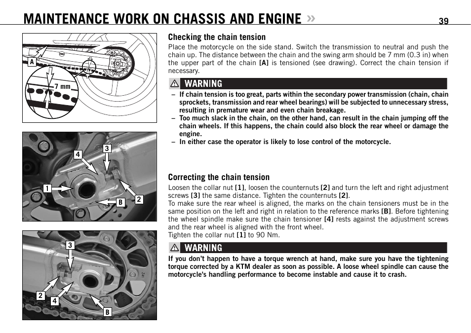 Maintenance work on chassis and engine | KTM 950 SUPERMOTO R User Manual | Page 40 / 86