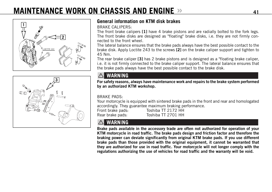 Maintenance work on chassis and engine | KTM 950 SUPERMOTO R User Manual | Page 42 / 86