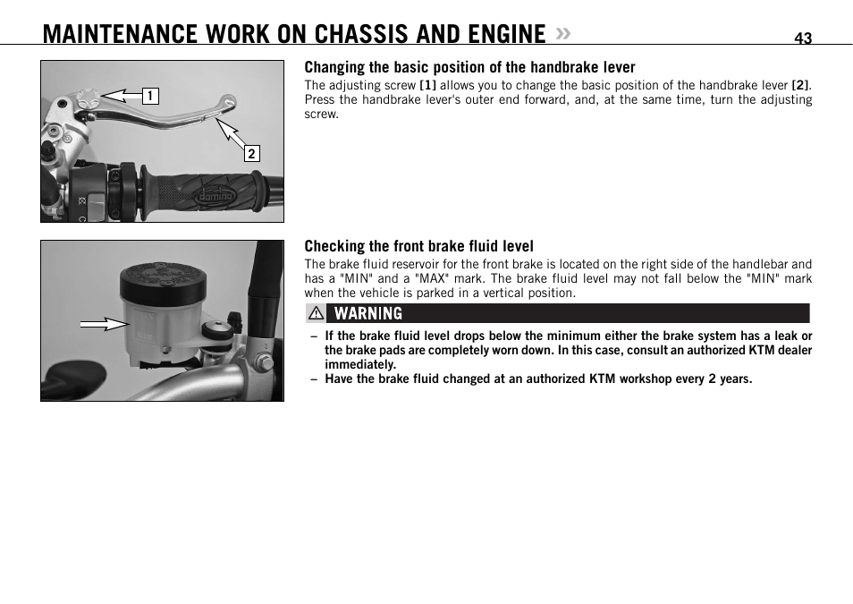 Maintenance work on chassis and engine | KTM 950 SUPERMOTO R User Manual | Page 44 / 86