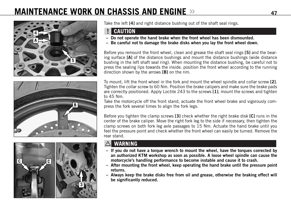 Maintenance work on chassis and engine | KTM 950 SUPERMOTO R User Manual | Page 48 / 86