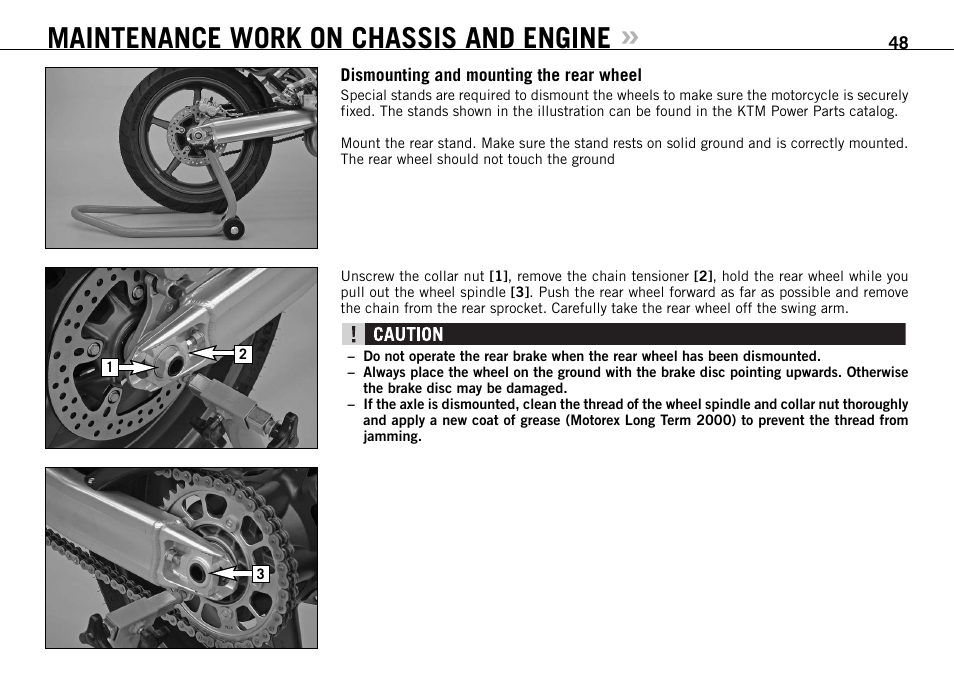 Maintenance work on chassis and engine | KTM 950 SUPERMOTO R User Manual | Page 49 / 86