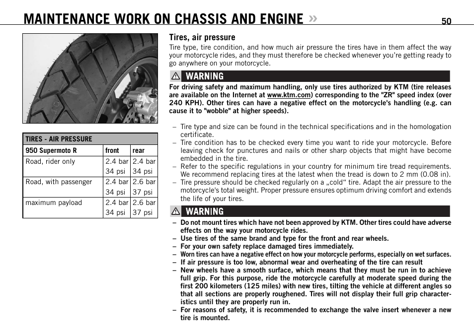 Maintenance work on chassis and engine | KTM 950 SUPERMOTO R User Manual | Page 51 / 86