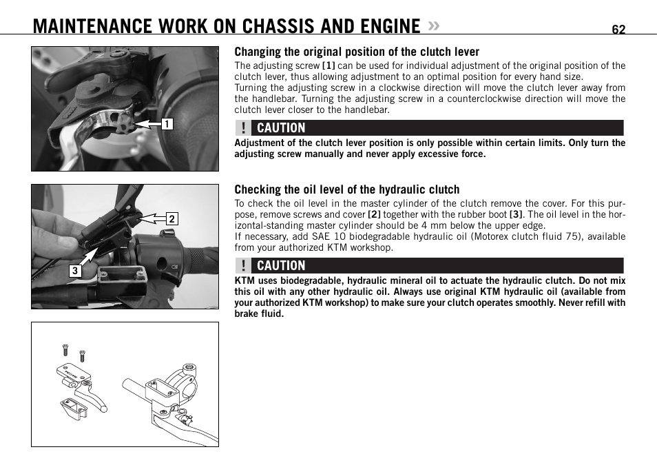 Maintenance work on chassis and engine | KTM 950 SUPERMOTO R User Manual | Page 63 / 86