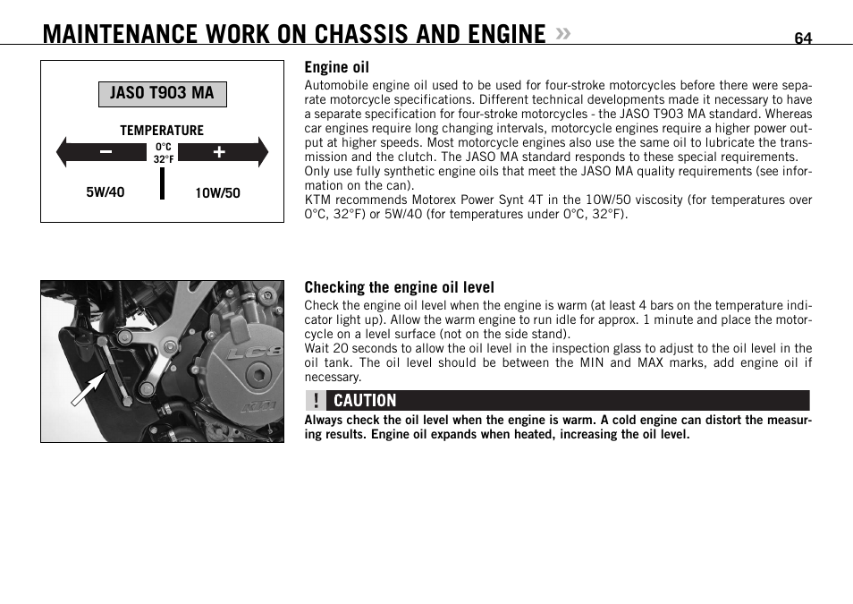 Maintenance work on chassis and engine | KTM 950 SUPERMOTO R User Manual | Page 65 / 86