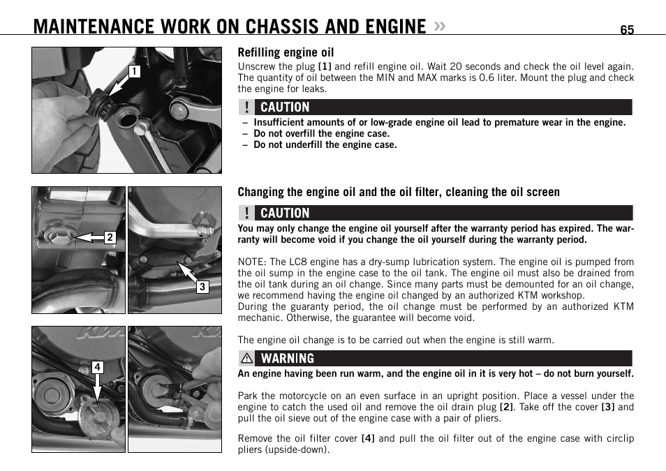 Maintenance work on chassis and engine | KTM 950 SUPERMOTO R User Manual | Page 66 / 86