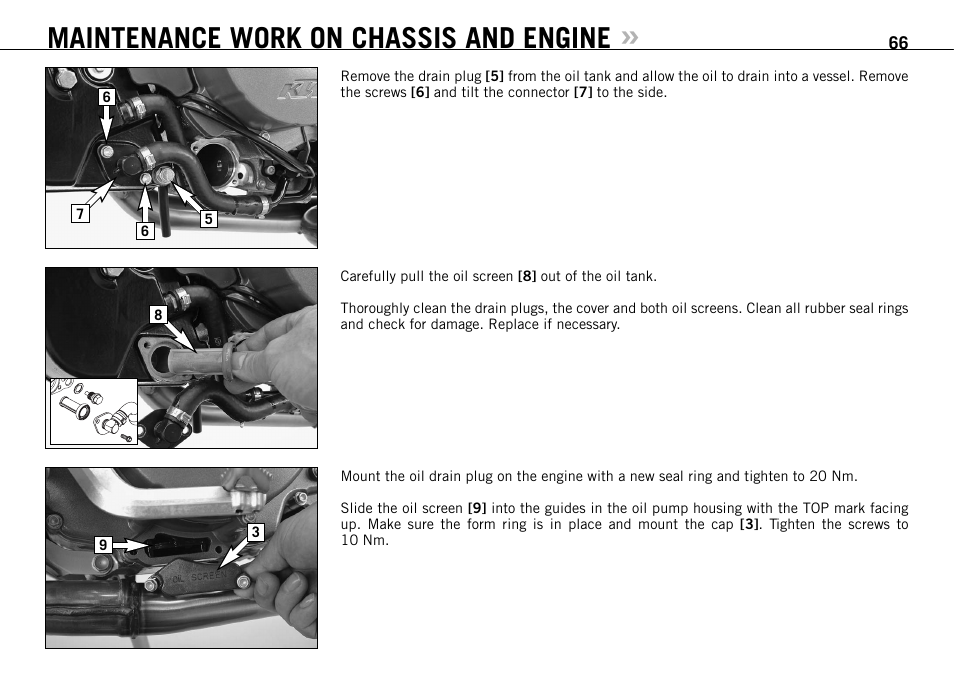 Maintenance work on chassis and engine | KTM 950 SUPERMOTO R User Manual | Page 67 / 86