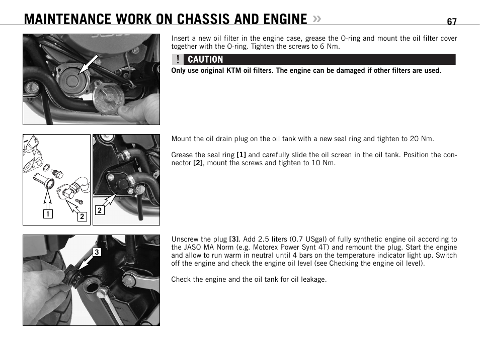 Maintenance work on chassis and engine | KTM 950 SUPERMOTO R User Manual | Page 68 / 86