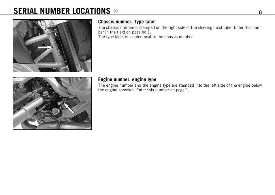 Serial number locations | KTM 950 SUPERMOTO R User Manual | Page 7 / 86