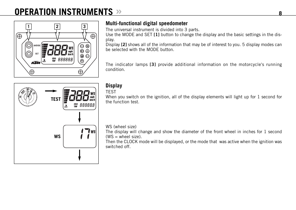 Operation instruments | KTM 950 SUPERMOTO R User Manual | Page 9 / 86