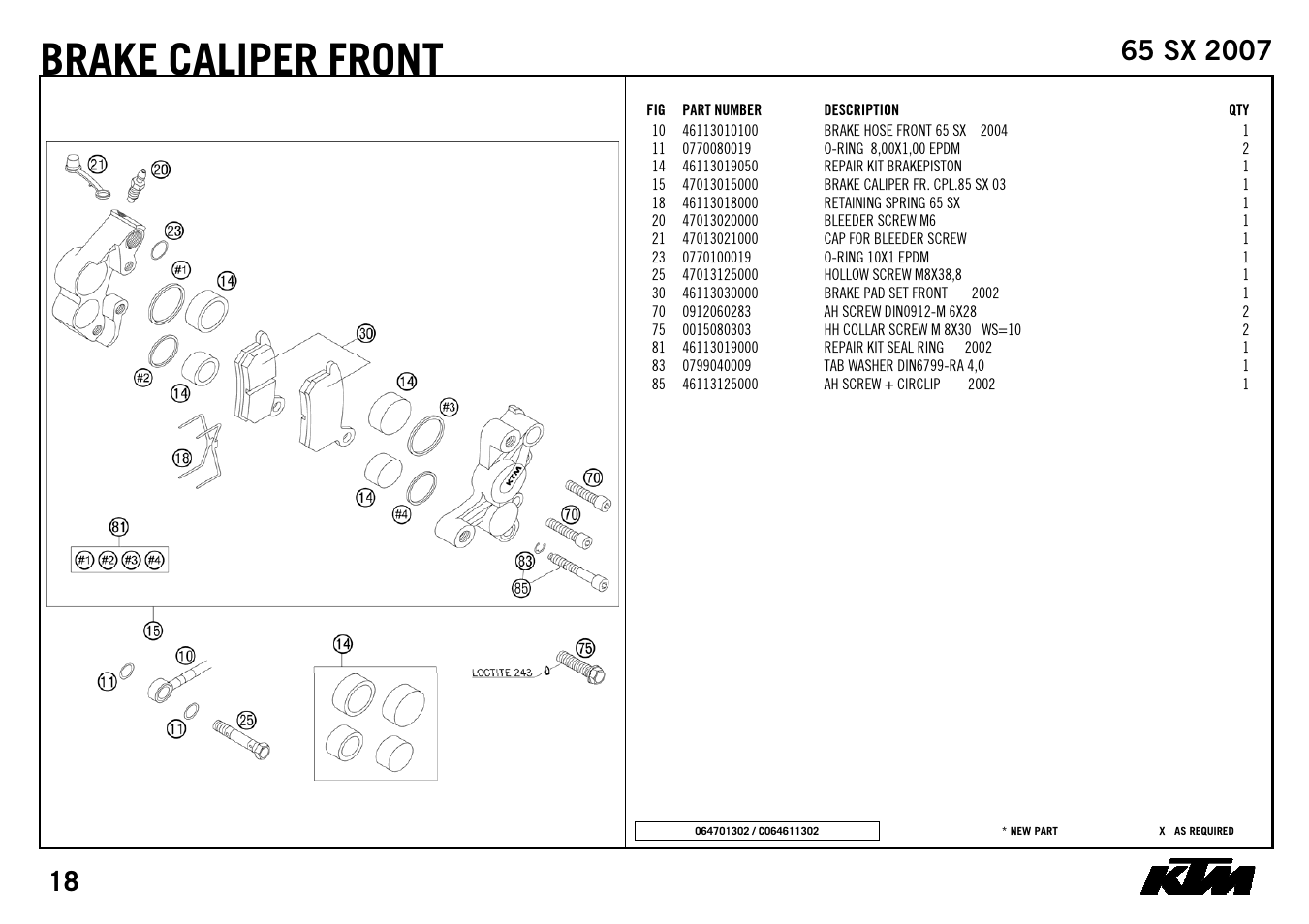 Brake, Caliper, Front | KTM 65 SX 2007 User Manual | Page 20 / 24