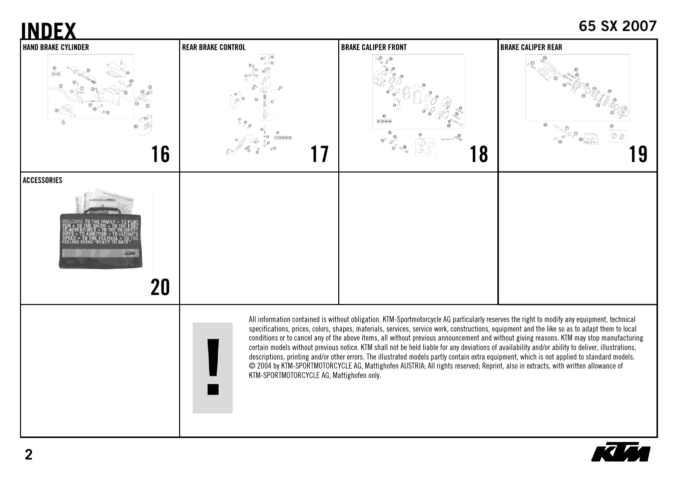 Index, 16 x, 17 x | 18 x, 19 x, 20 x | KTM 65 SX 2007 User Manual | Page 4 / 24