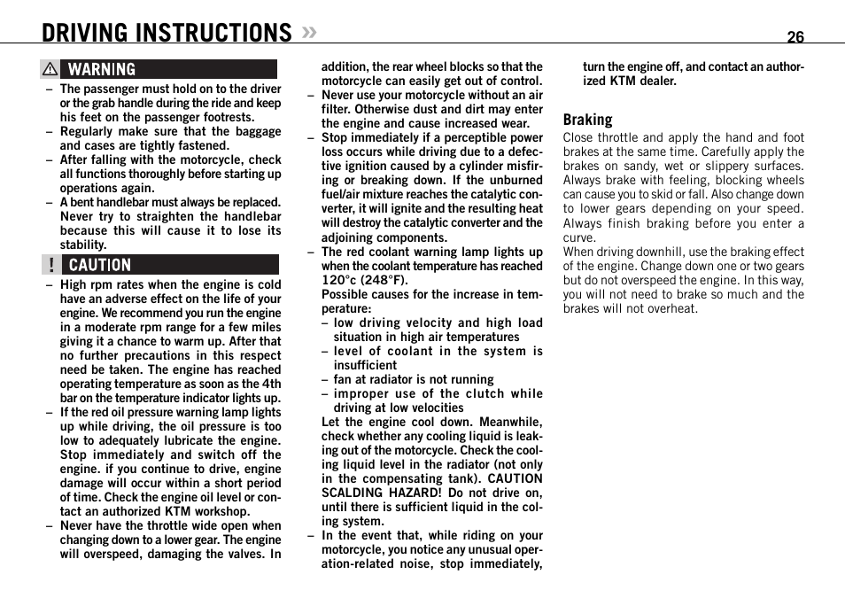 Driving instructions | KTM 950 R User Manual | Page 27 / 86