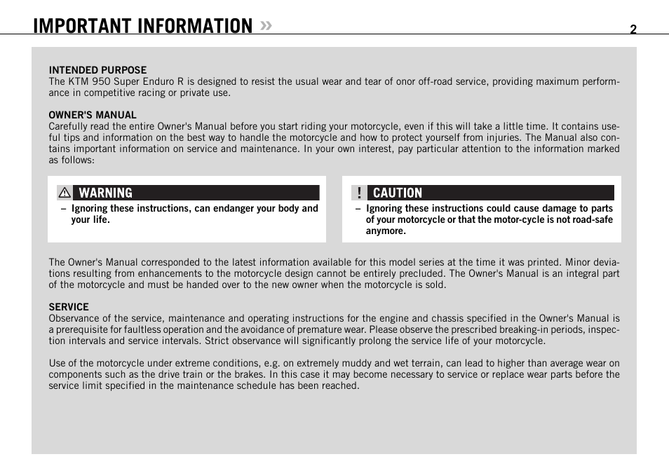 Important information | KTM 950 R User Manual | Page 3 / 86