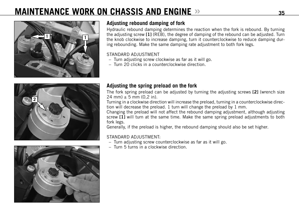 Maintenance work on chassis and engine | KTM 950 R User Manual | Page 36 / 86