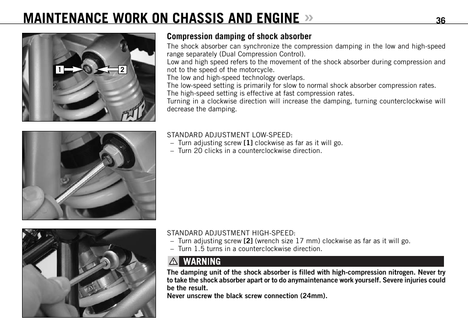 Maintenance work on chassis and engine | KTM 950 R User Manual | Page 37 / 86