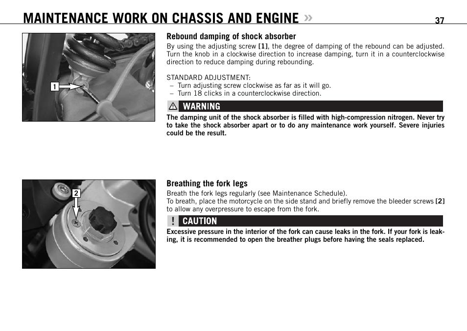 Maintenance work on chassis and engine | KTM 950 R User Manual | Page 38 / 86