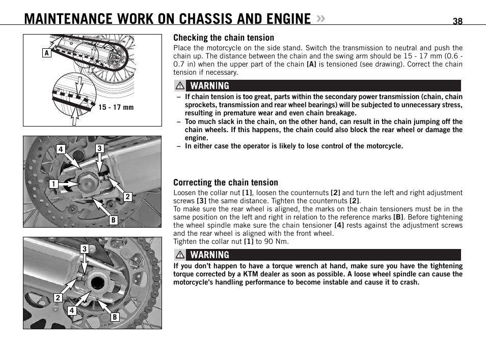 Maintenance work on chassis and engine | KTM 950 R User Manual | Page 39 / 86
