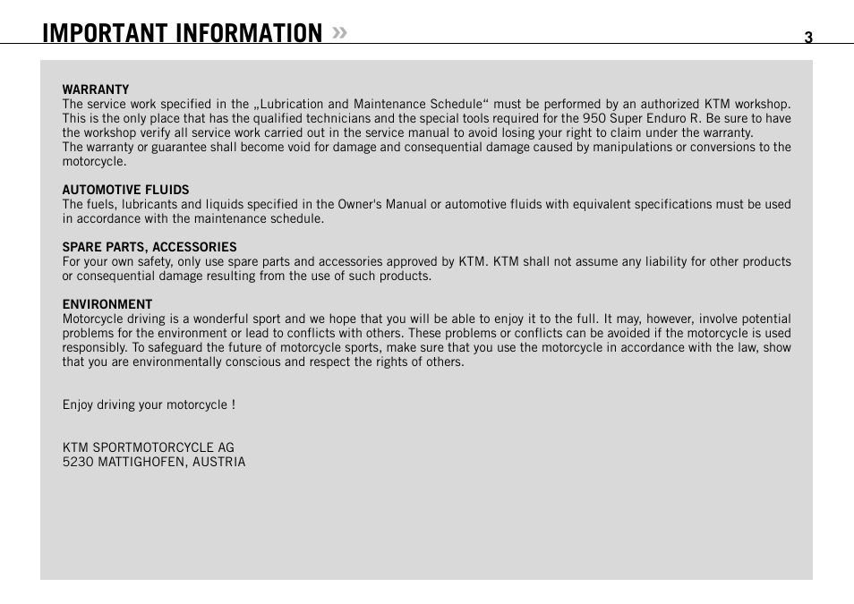 Important information | KTM 950 R User Manual | Page 4 / 86