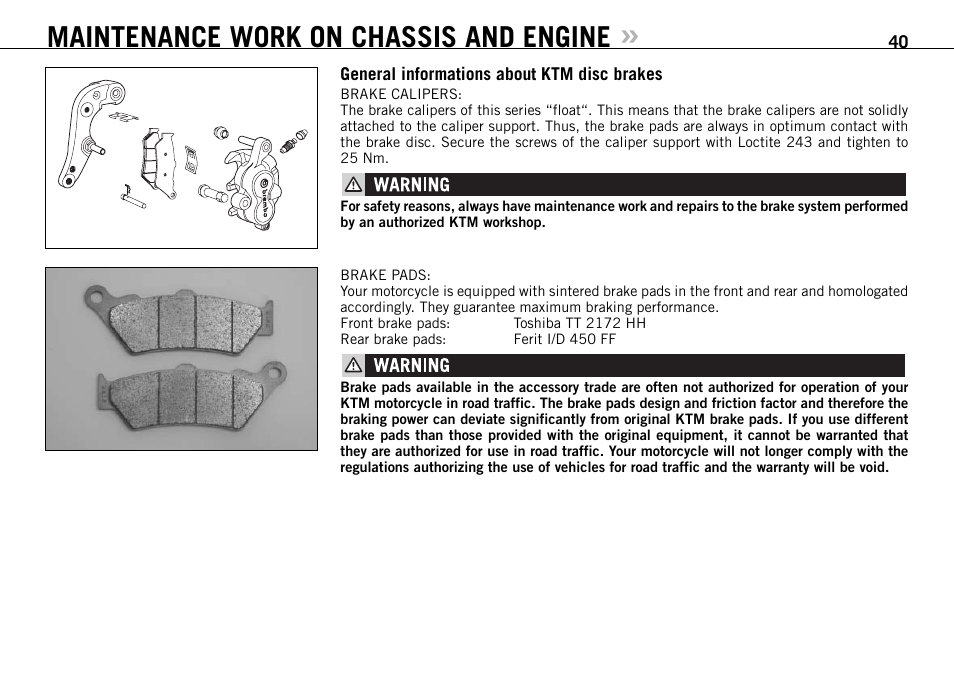 Maintenance work on chassis and engine | KTM 950 R User Manual | Page 41 / 86