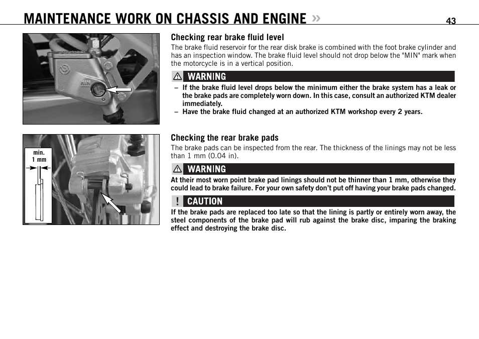 Maintenance work on chassis and engine | KTM 950 R User Manual | Page 44 / 86