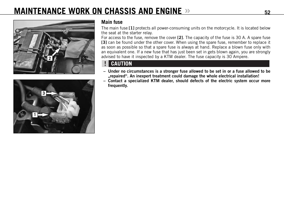 Maintenance work on chassis and engine | KTM 950 R User Manual | Page 53 / 86
