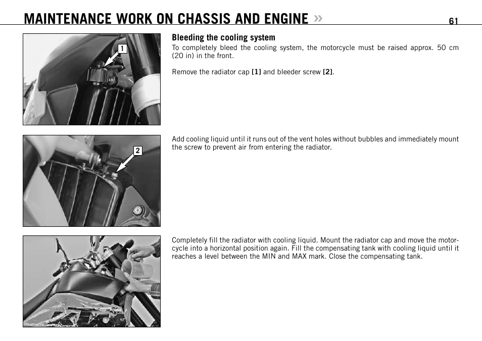 Maintenance work on chassis and engine | KTM 950 R User Manual | Page 62 / 86