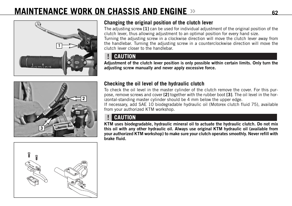 Maintenance work on chassis and engine | KTM 950 R User Manual | Page 63 / 86