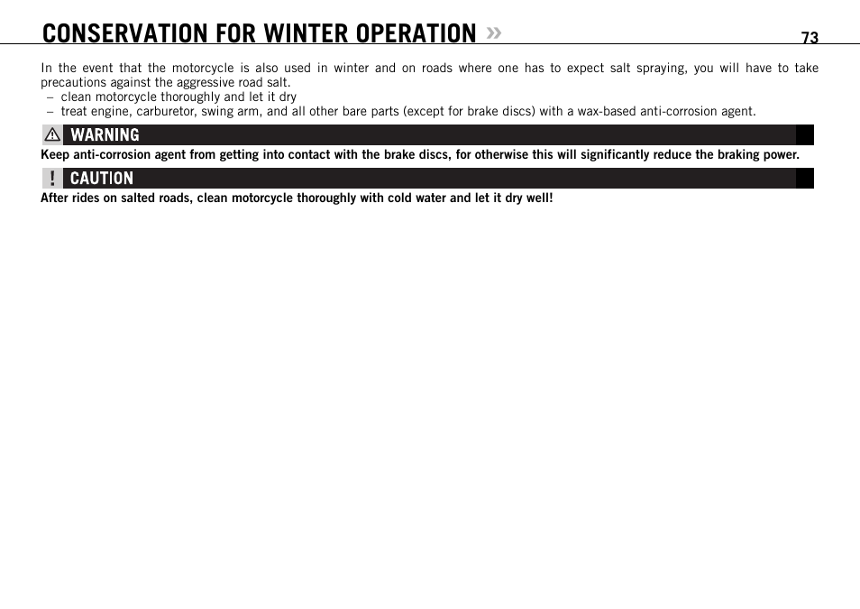 Conservation for winter operation | KTM 950 R User Manual | Page 74 / 86