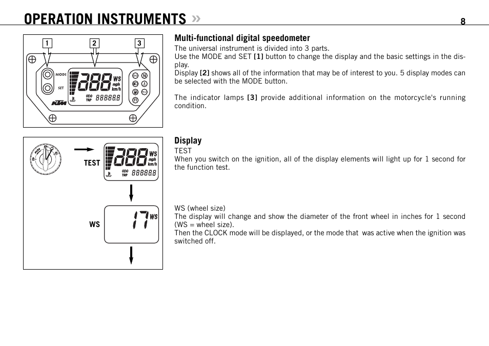 Operation instruments | KTM 950 R User Manual | Page 9 / 86
