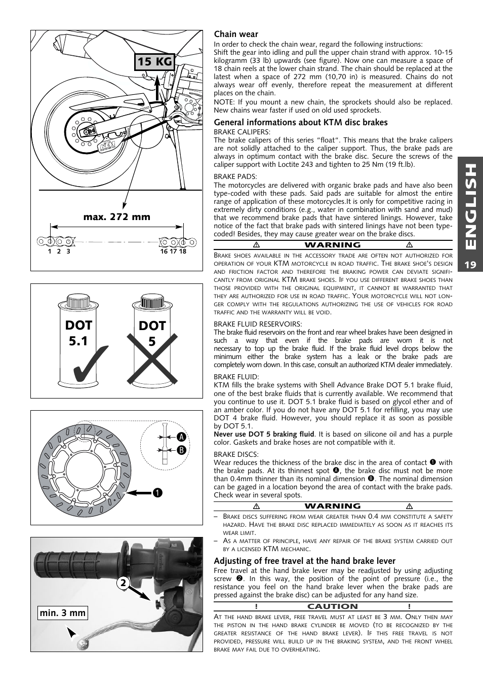English, Dot 5.1 dot 5, A b 1 | 15 kg | KTM Supermoto 640LC4 User Manual | Page 20 / 46