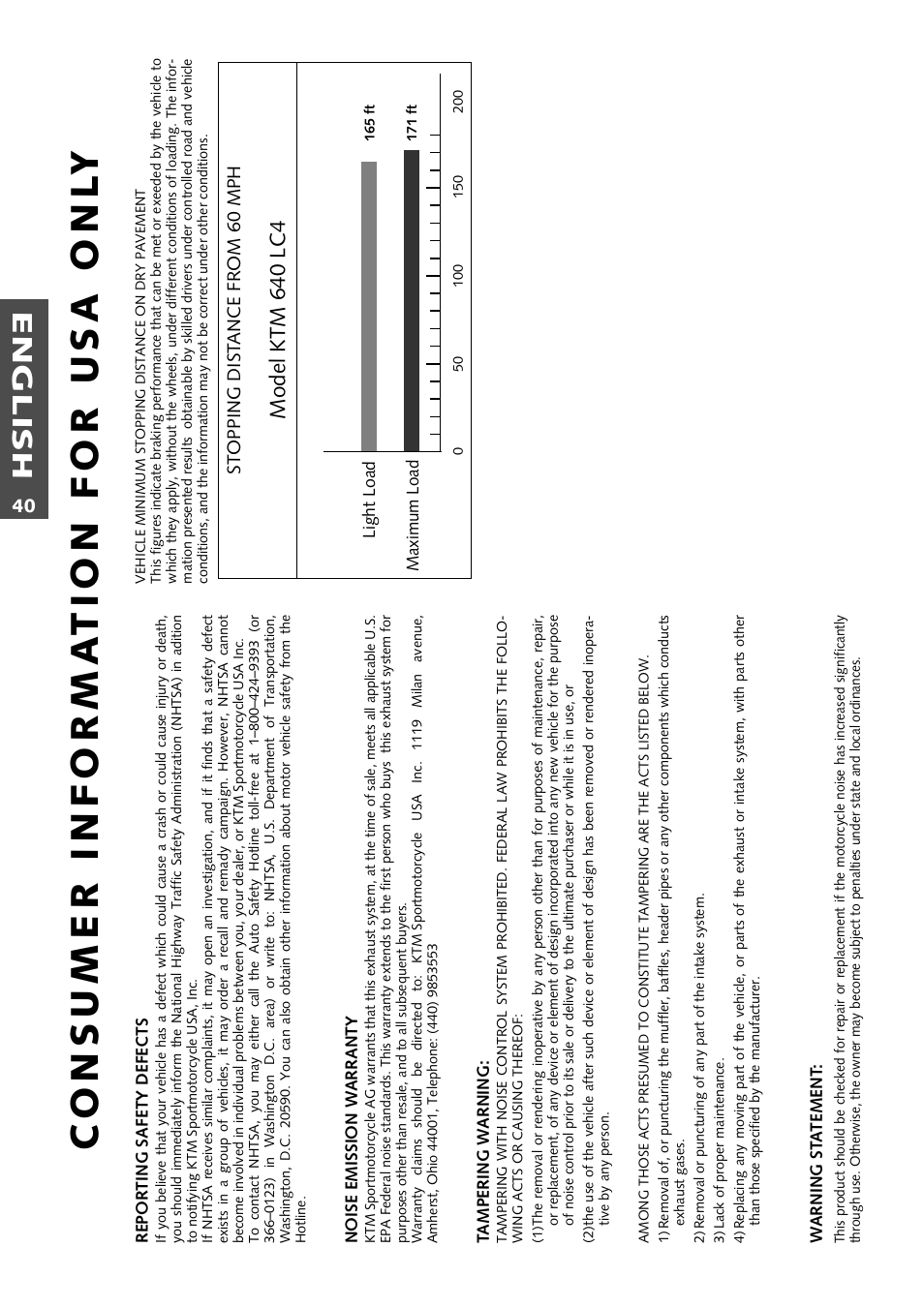Consumer informa tion for usa onl y, English, Model ktm 640 lc4 | KTM Supermoto 640LC4 User Manual | Page 41 / 46