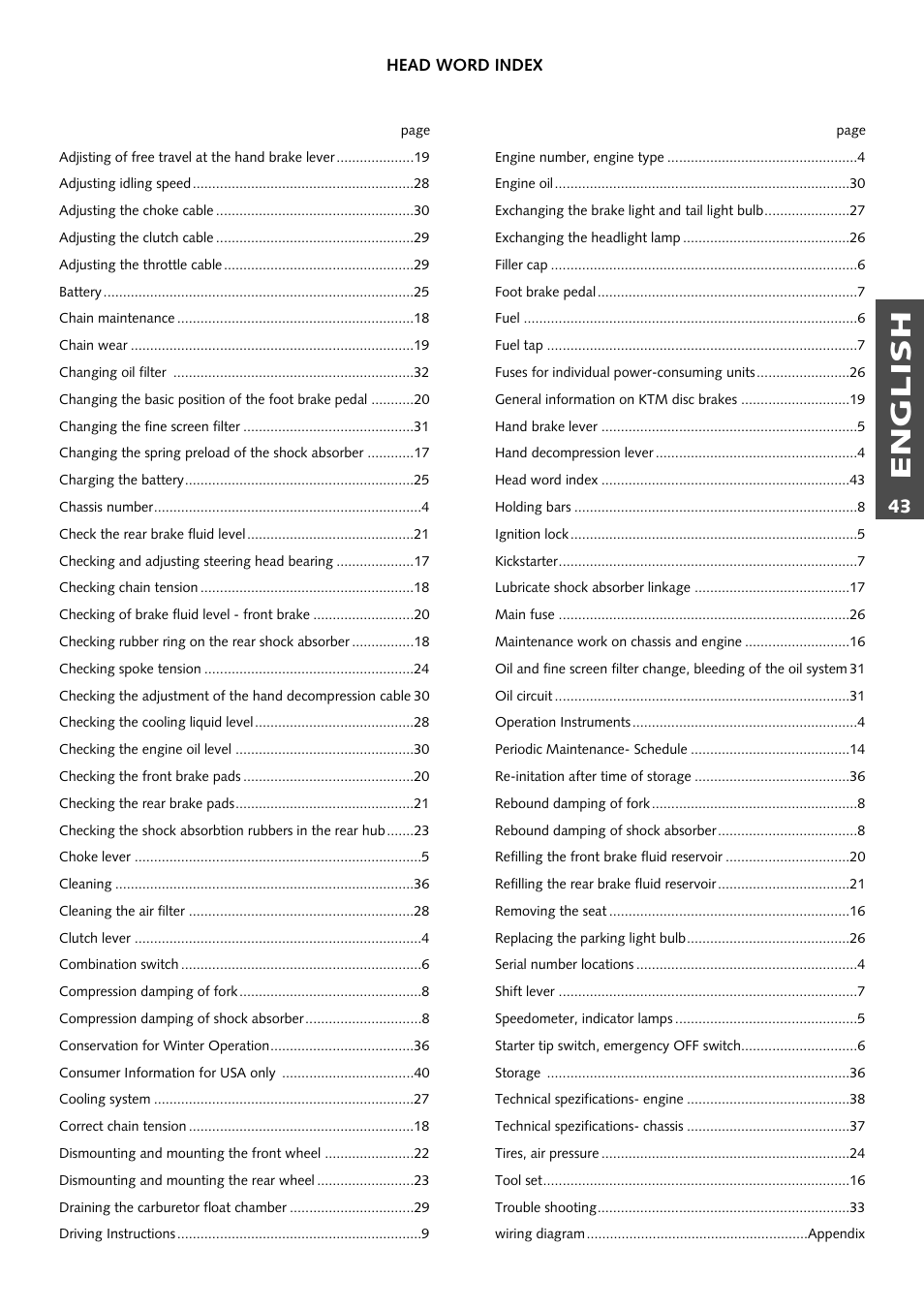 English | KTM Supermoto 640LC4 User Manual | Page 44 / 46