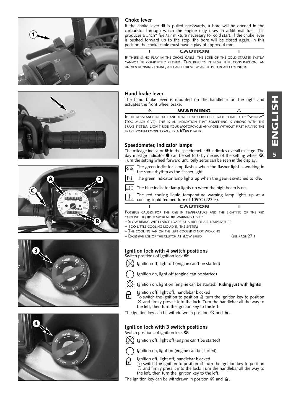 English, 12 3 4 a b c | KTM Supermoto 640LC4 User Manual | Page 6 / 46