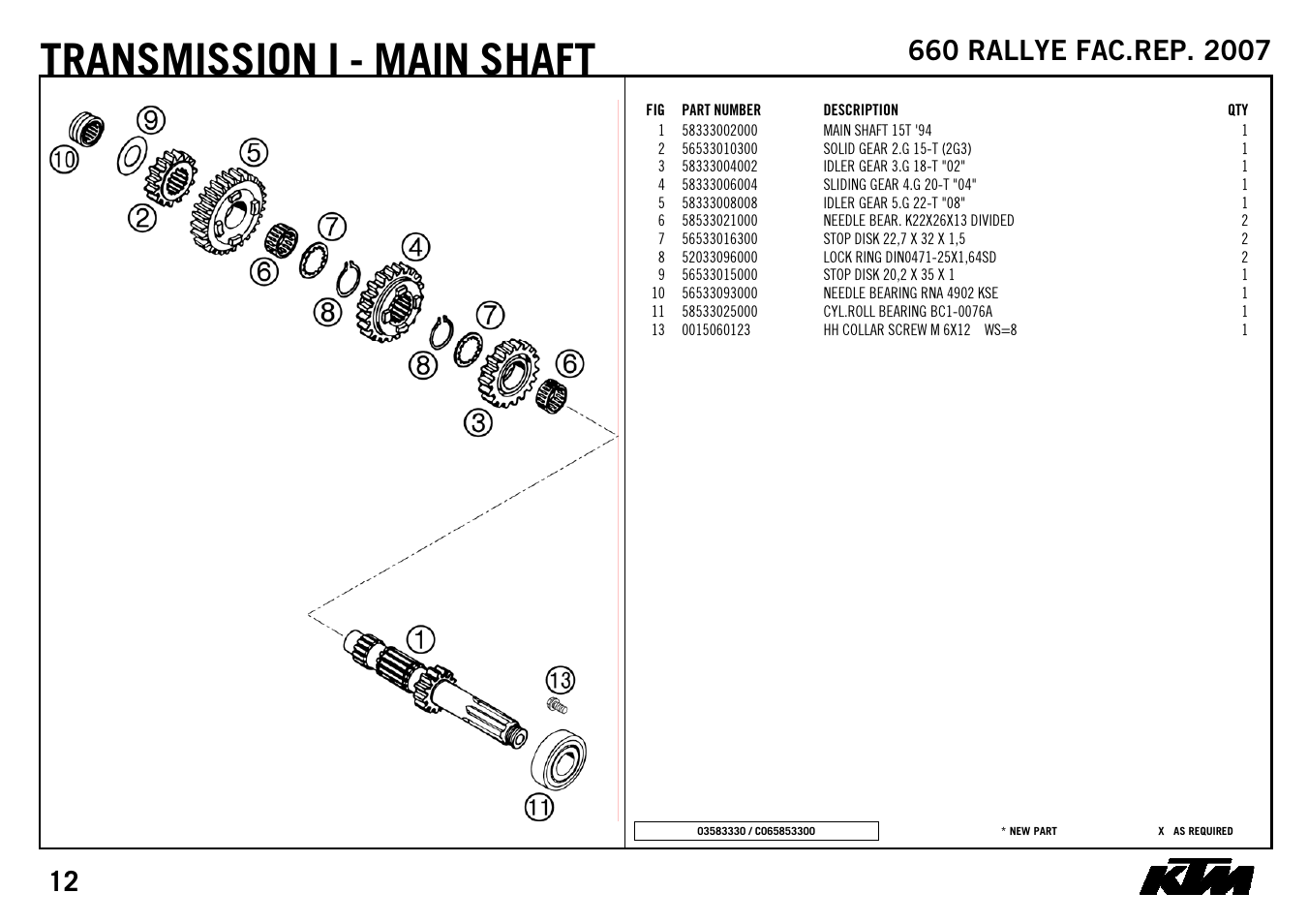 Transmission, Main shaft | KTM 3CM088249GEN User Manual | Page 14 / 32