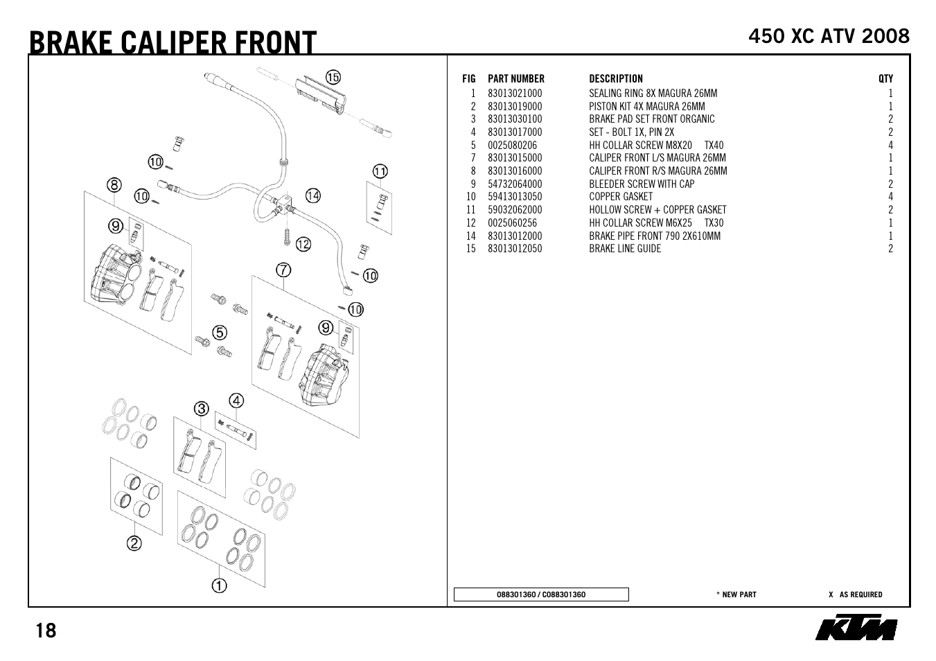 Brake, Caliper, Front | KTM 450 XC ATV 2008 User Manual | Page 20 / 28