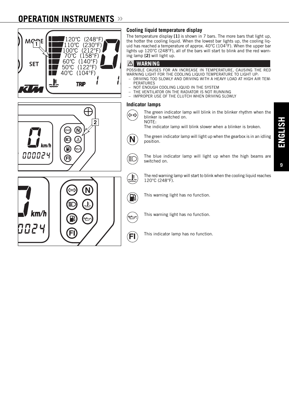 English, Operation instruments | KTM ENDURO 640 LC4 User Manual | Page 10 / 60