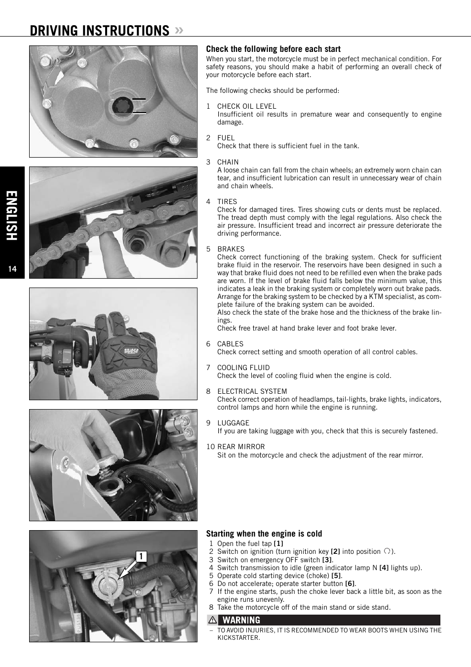 English, Driving instructions | KTM ENDURO 640 LC4 User Manual | Page 15 / 60