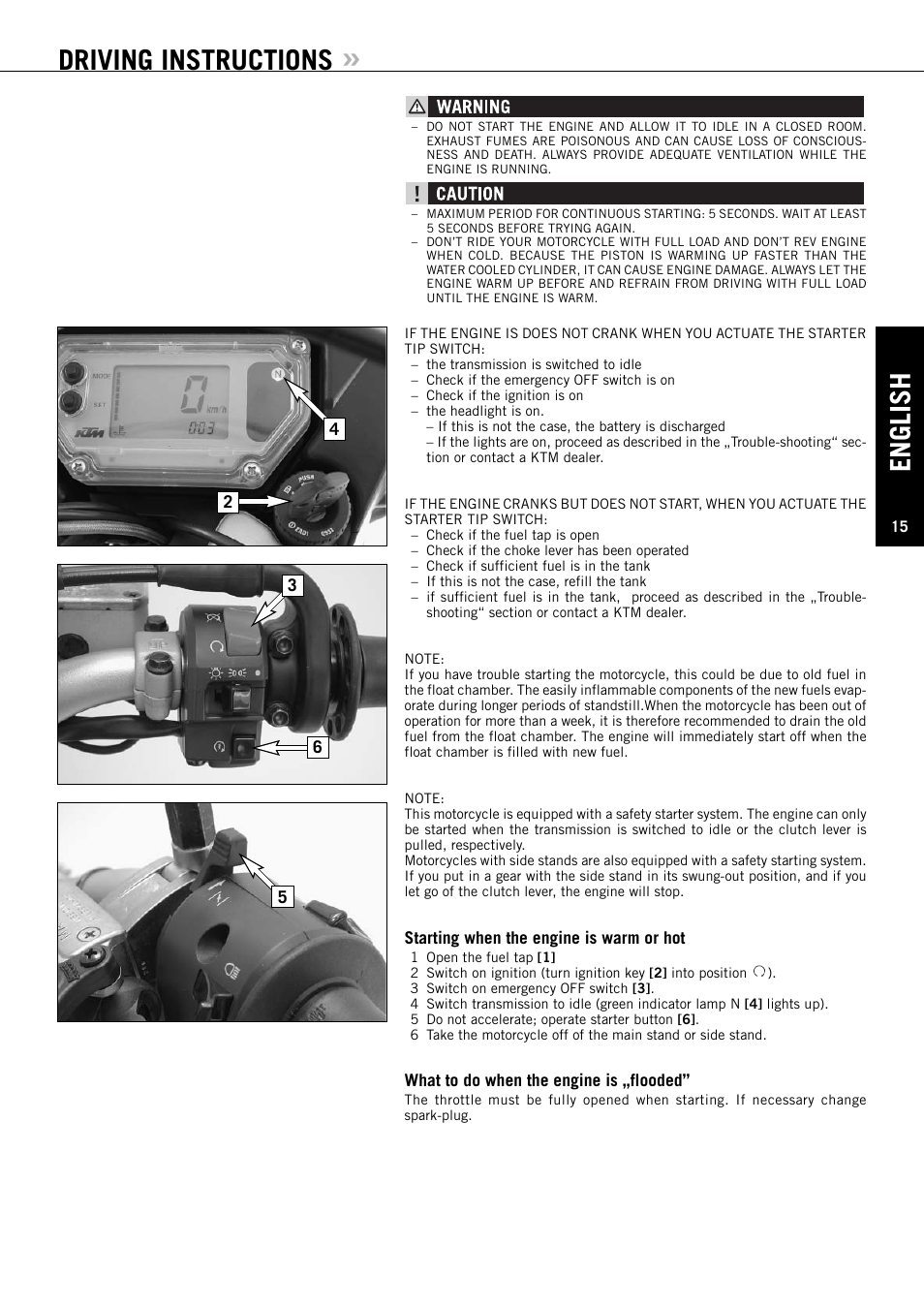 English, Driving instructions | KTM ENDURO 640 LC4 User Manual | Page 16 / 60