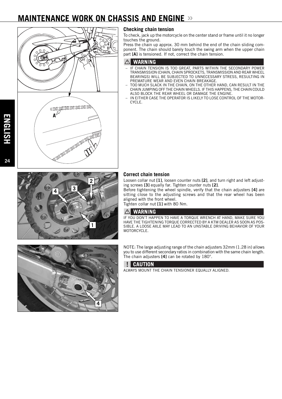 English, Maintenance work on chassis and engine | KTM ENDURO 640 LC4 User Manual | Page 25 / 60