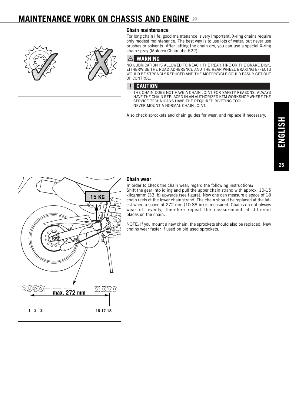 English, Maintenance work on chassis and engine | KTM ENDURO 640 LC4 User Manual | Page 26 / 60