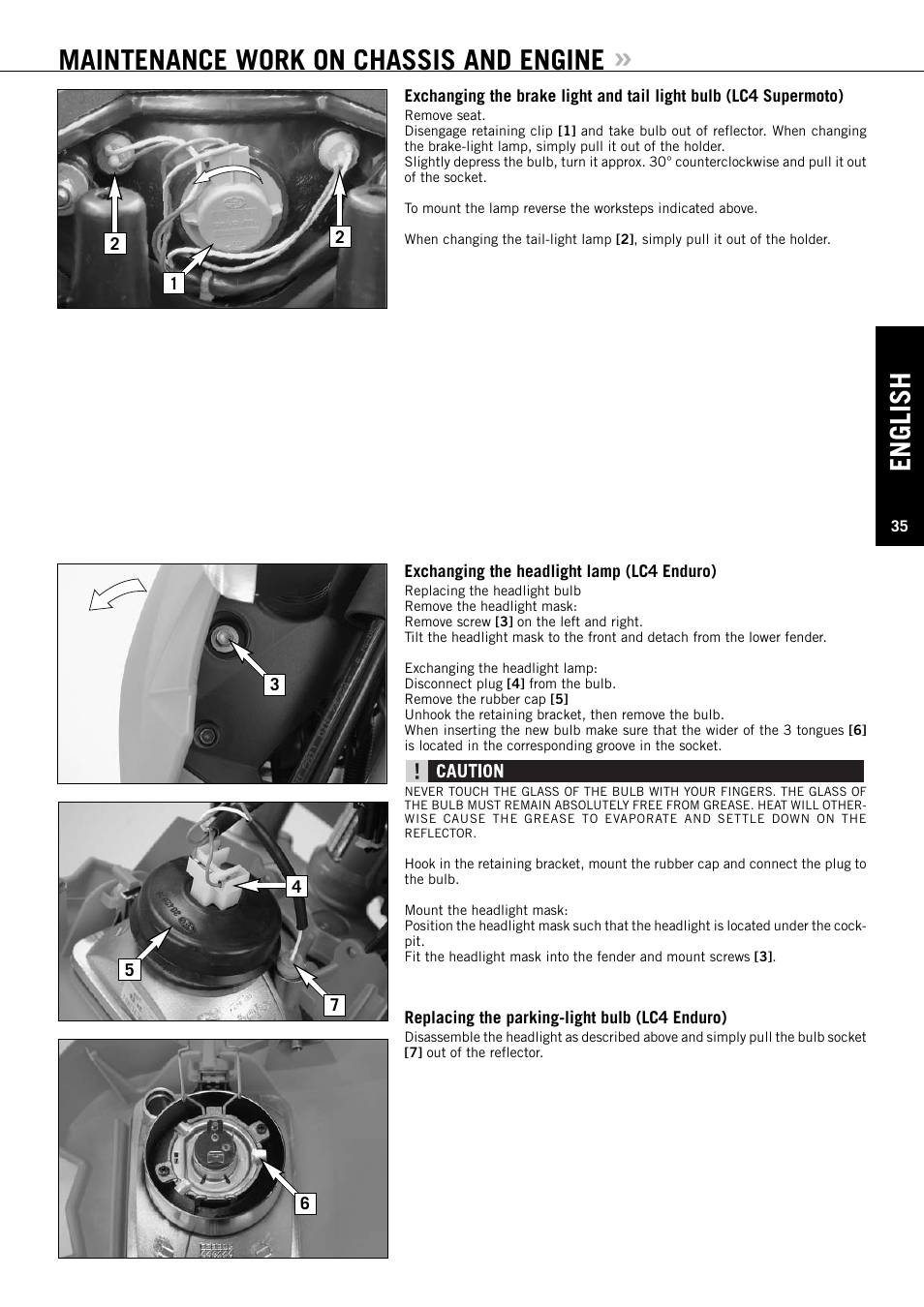 English, Maintenance work on chassis and engine | KTM ENDURO 640 LC4 User Manual | Page 36 / 60